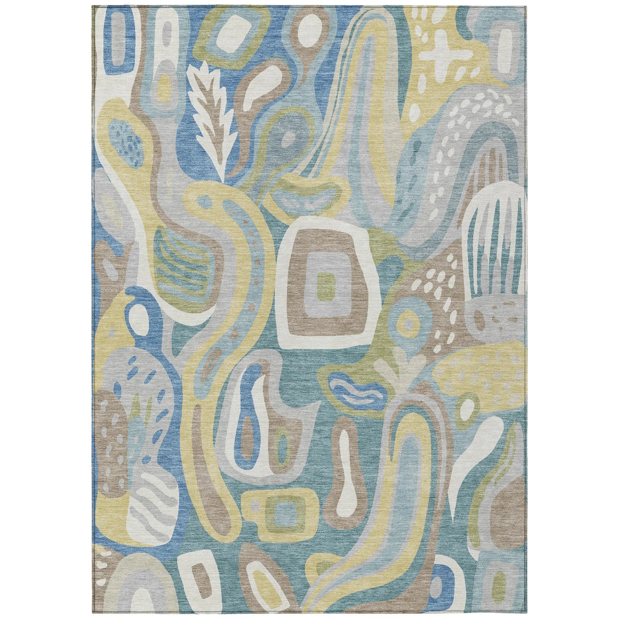 5' X 8' Teal Blue And Blue Abstract Washable Indoor Outdoor Area Rug Homeroots Outdoor