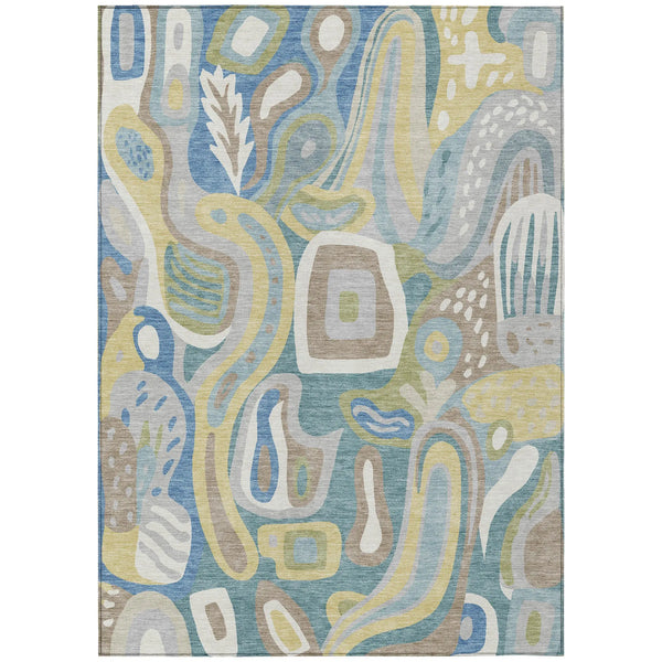 5' X 8' Teal Blue And Blue Abstract Washable Indoor Outdoor Area Rug Homeroots Outdoor