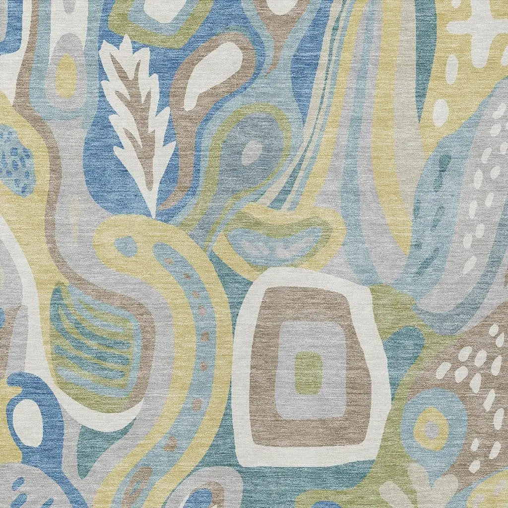 5' X 8' Teal Blue And Blue Abstract Washable Indoor Outdoor Area Rug Homeroots Outdoor