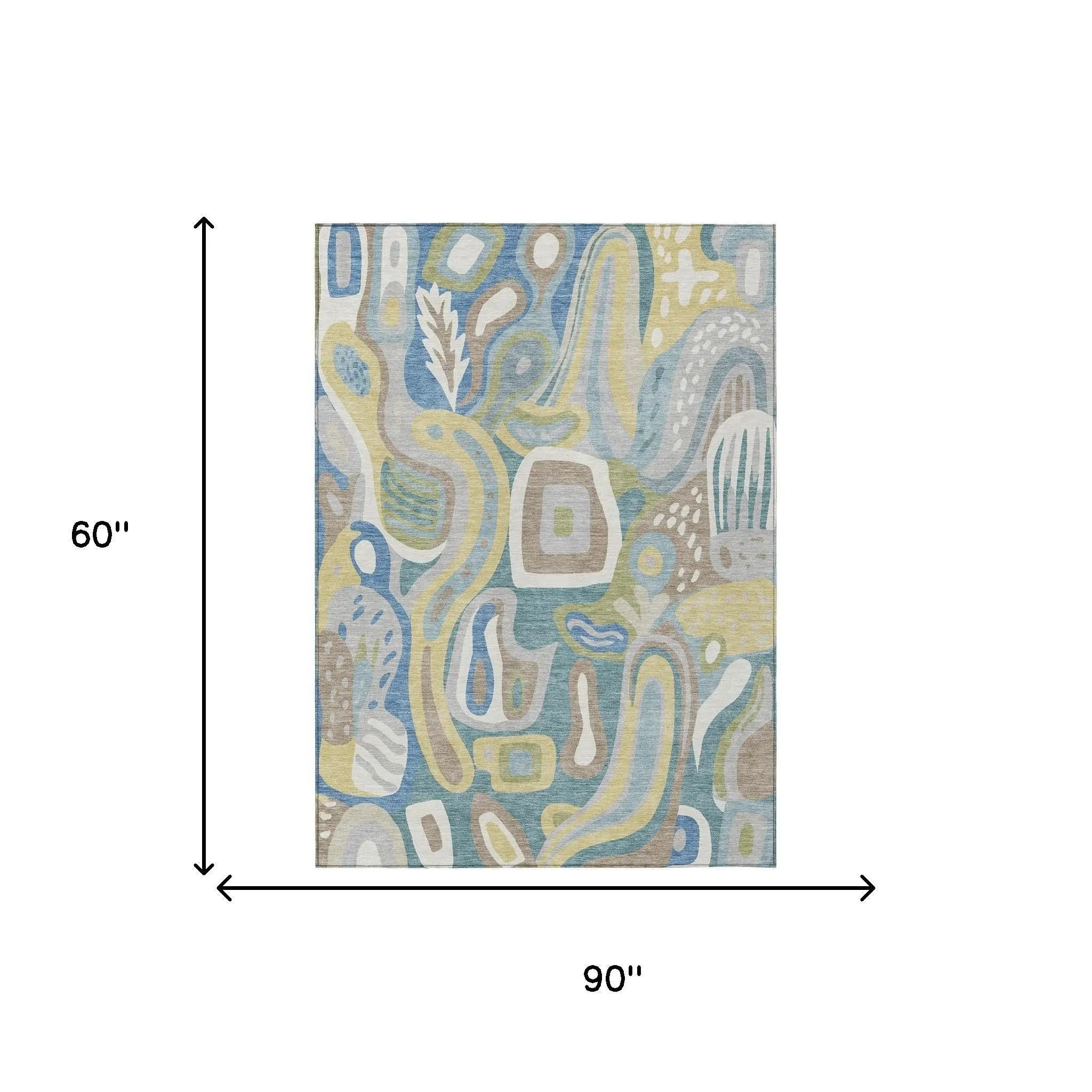 5' X 8' Teal Blue And Blue Abstract Washable Indoor Outdoor Area Rug Homeroots Outdoor