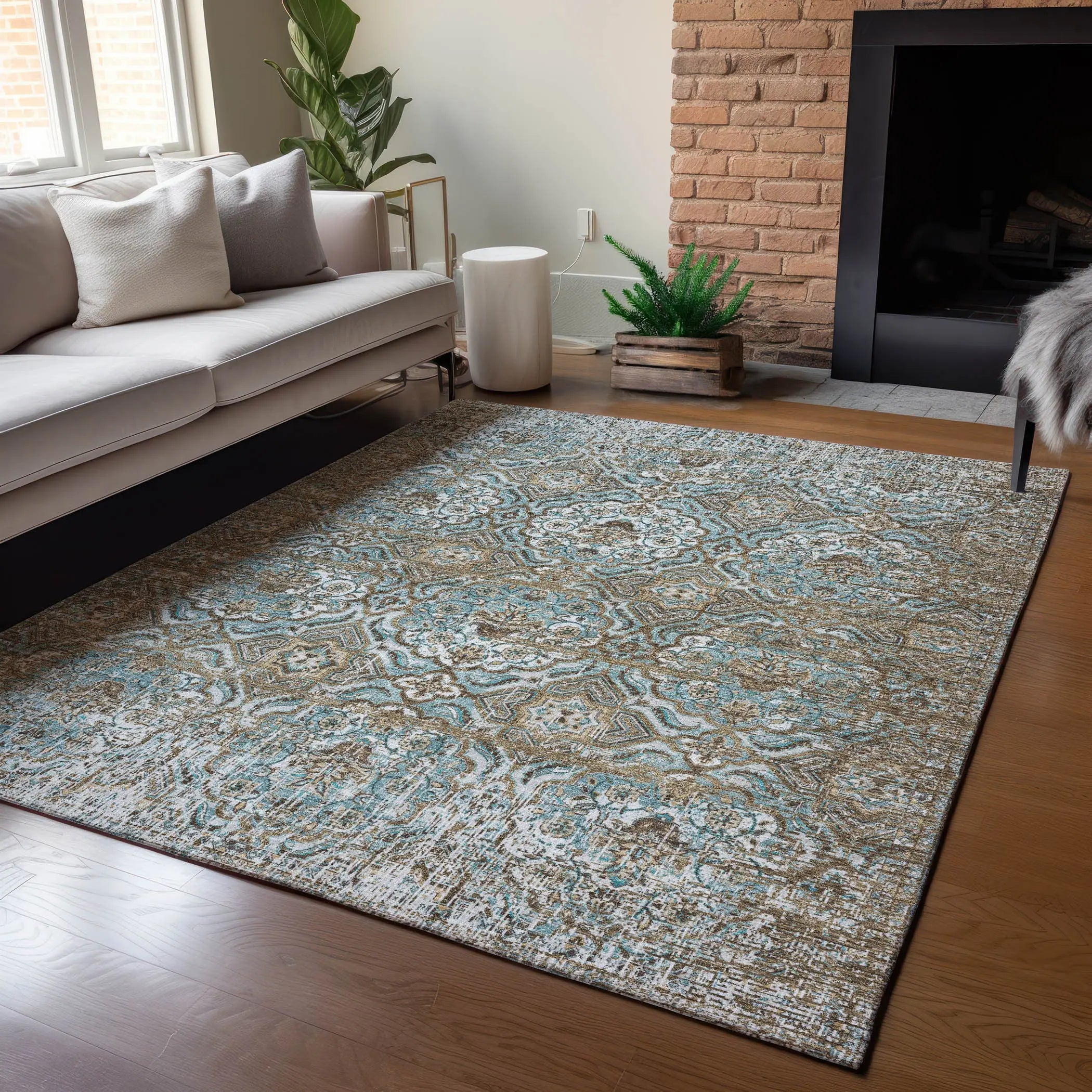 5' X 8' Teal Blue And Blue Floral Washable Indoor Outdoor Area Rug Homeroots Outdoor