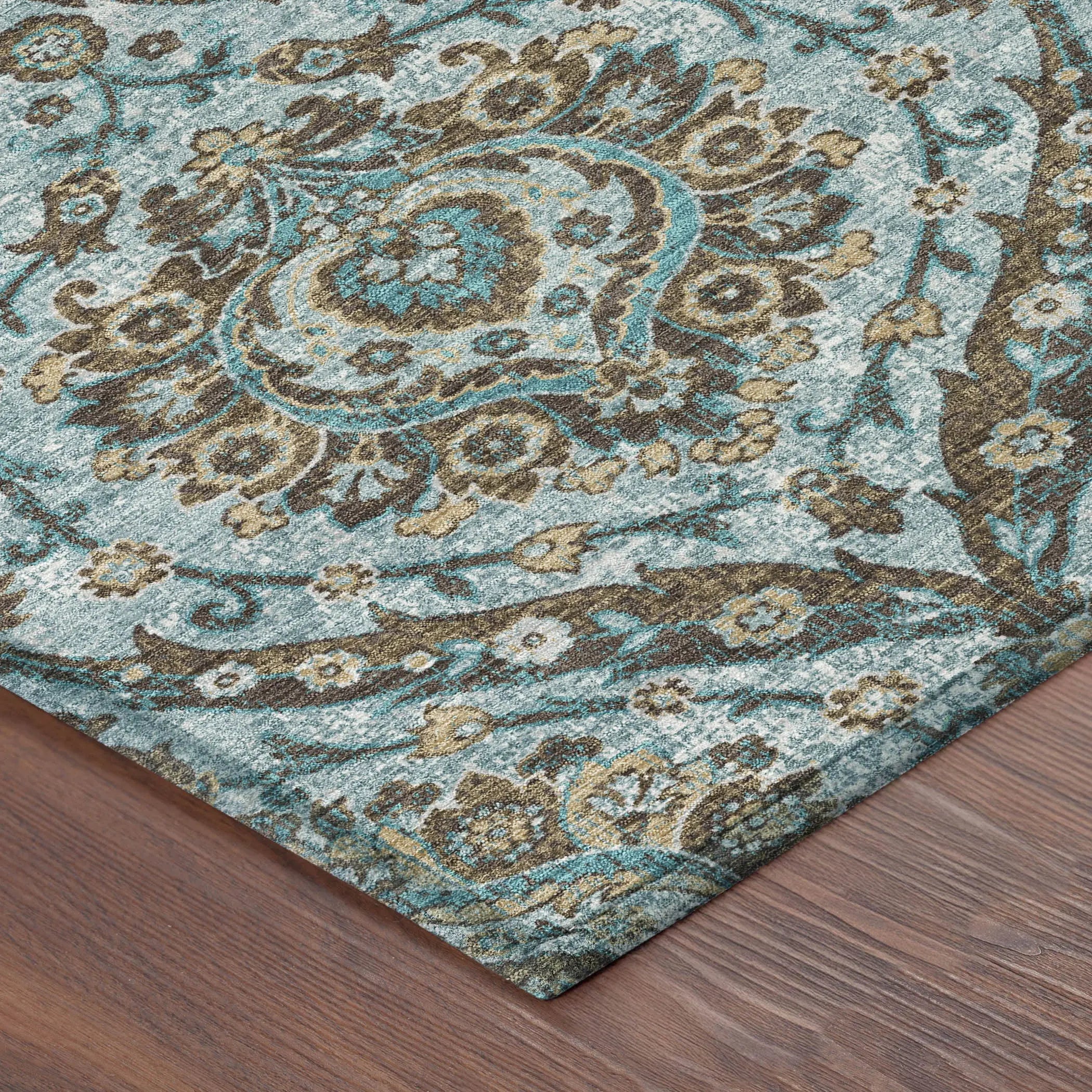 5' X 8' Teal Blue And Blue Floral Washable Indoor Outdoor Area Rug Homeroots Outdoor