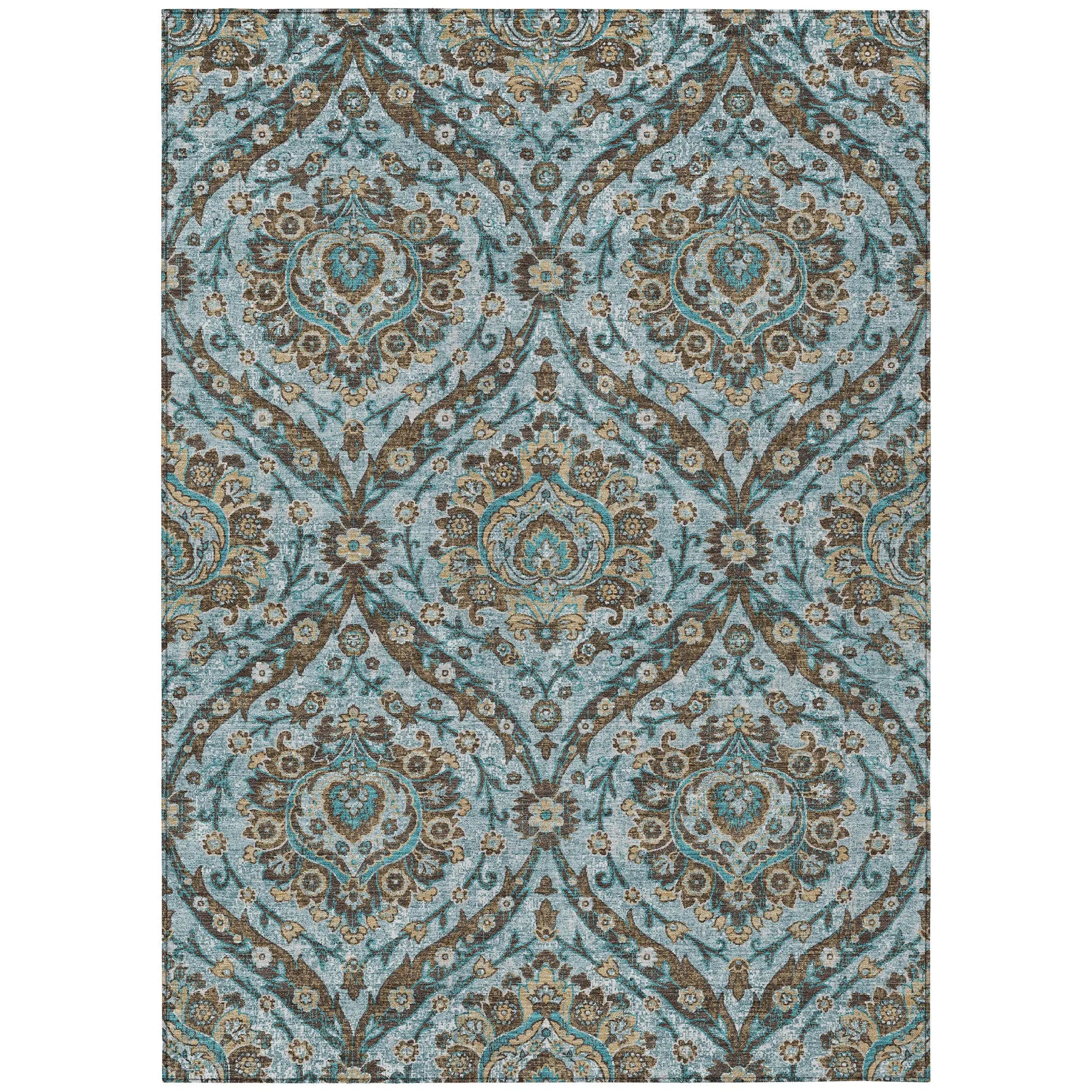 5' X 8' Teal Blue And Blue Floral Washable Indoor Outdoor Area Rug Homeroots Outdoor