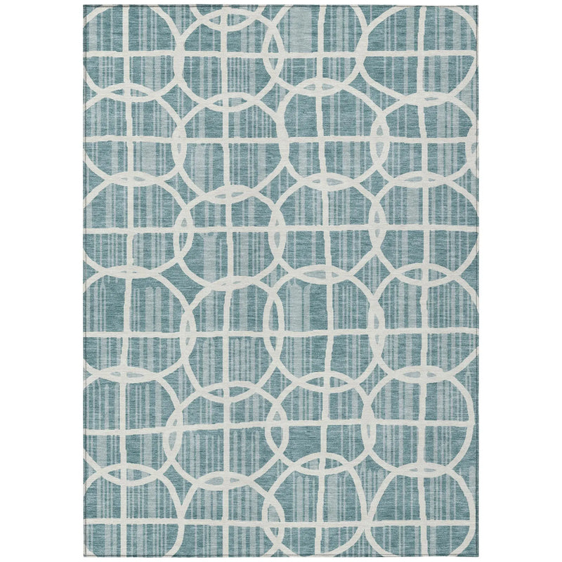 5' X 8' Teal Blue And Blue Geometric Washable Indoor Outdoor Area Rug Homeroots Outdoor