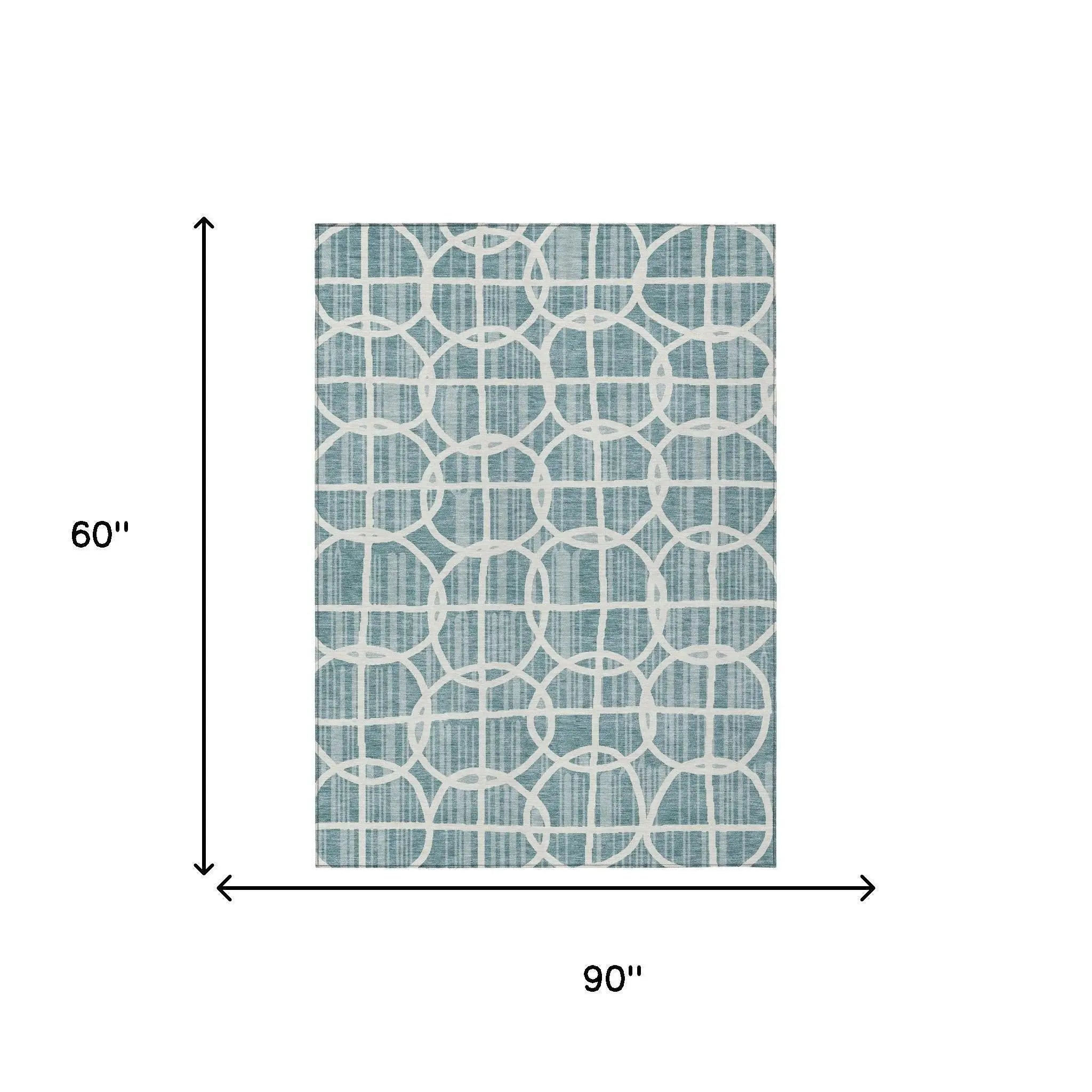 5' X 8' Teal Blue And Blue Geometric Washable Indoor Outdoor Area Rug Homeroots Outdoor
