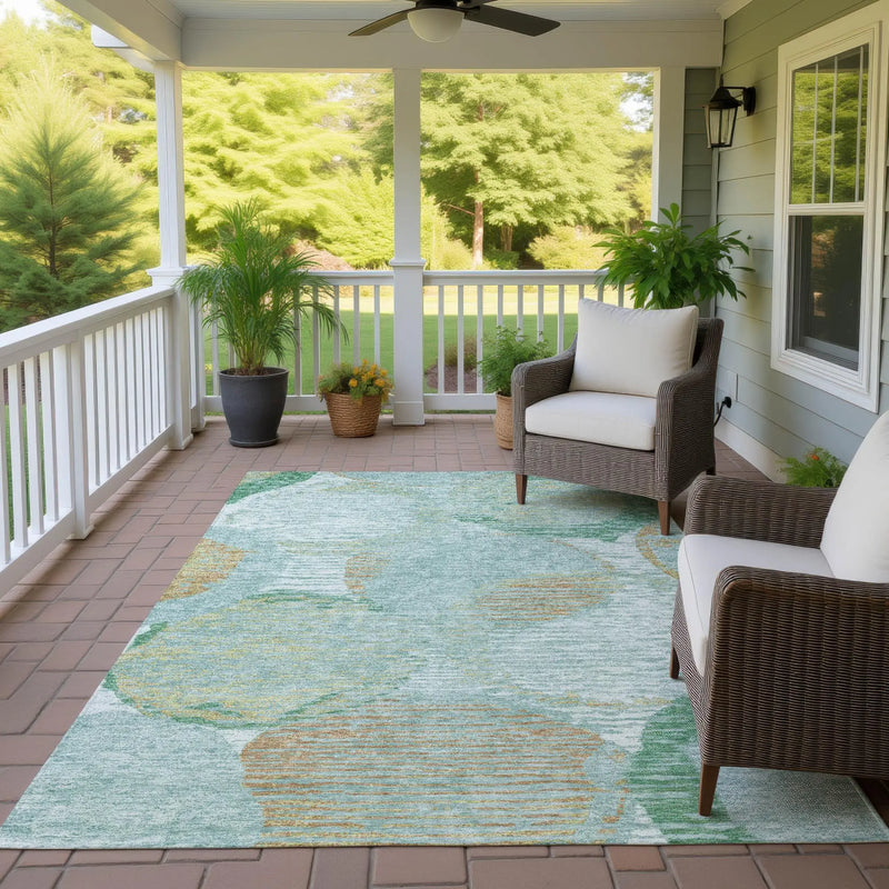 5' X 8' Teal Blue And Blue Geometric Washable Indoor Outdoor Area Rug Homeroots Outdoor