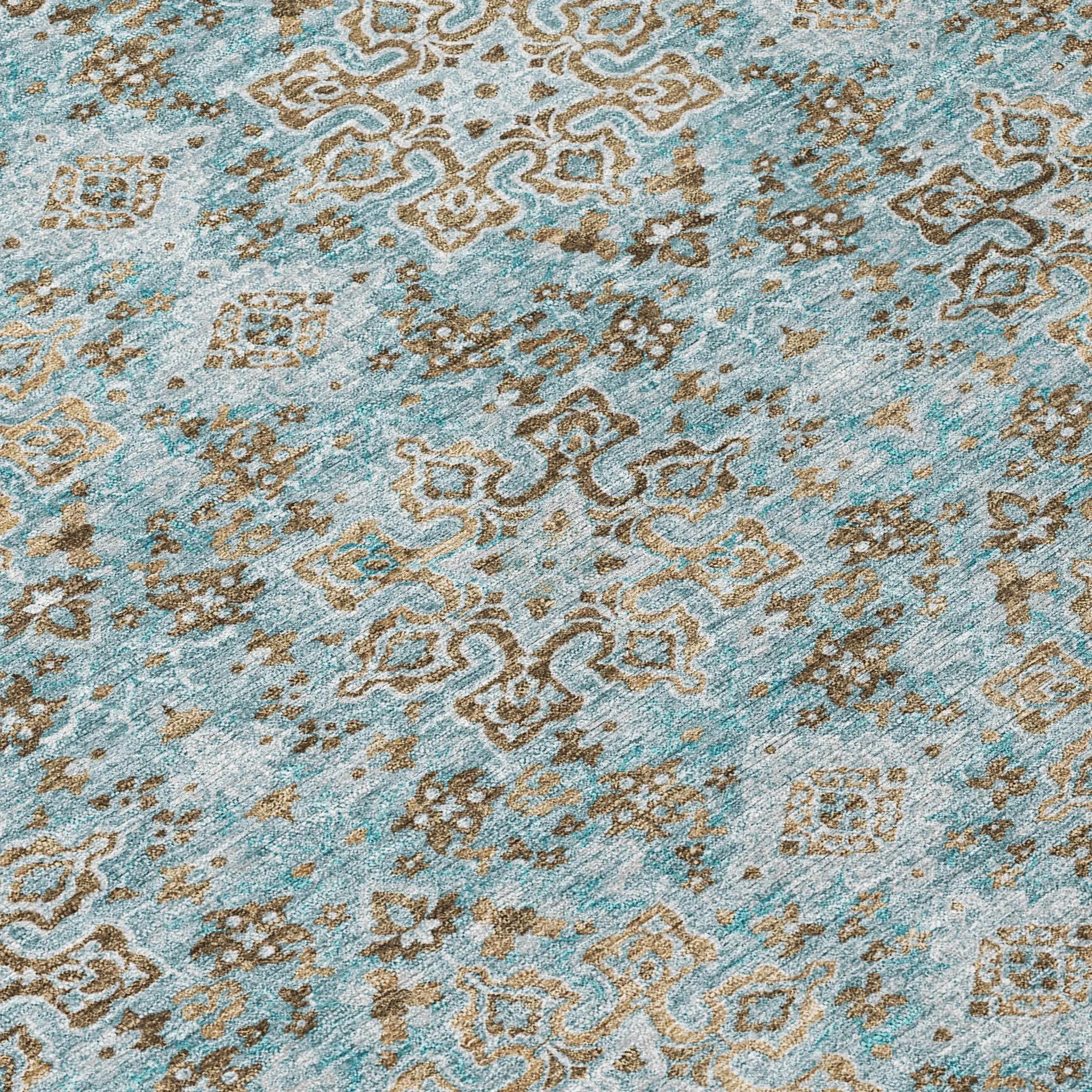 5' X 8' Teal Blue And Blue Oriental Washable Indoor Outdoor Area Rug Homeroots Outdoor