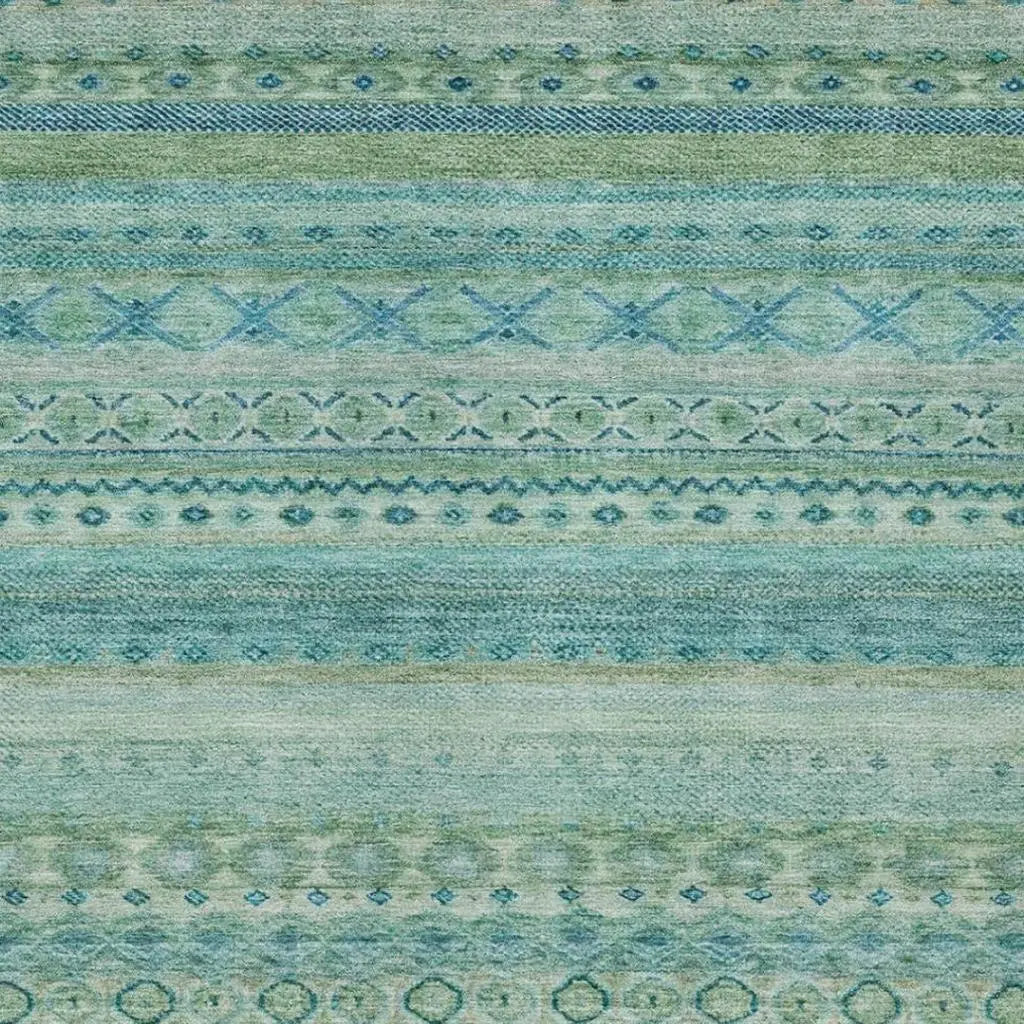 5' X 8' Teal Blue And Blue Striped Washable Indoor Outdoor Area Rug Homeroots Outdoor