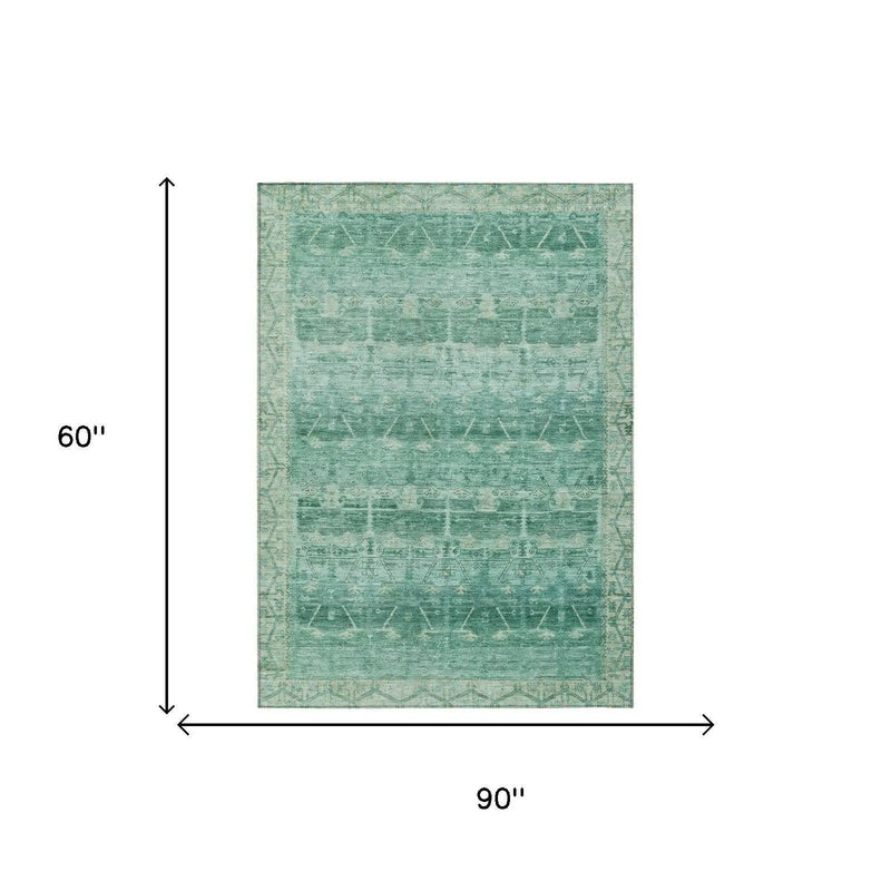 5' X 8' Teal Blue And Blue Tribal Washable Indoor Outdoor Area Rug Homeroots Outdoor
