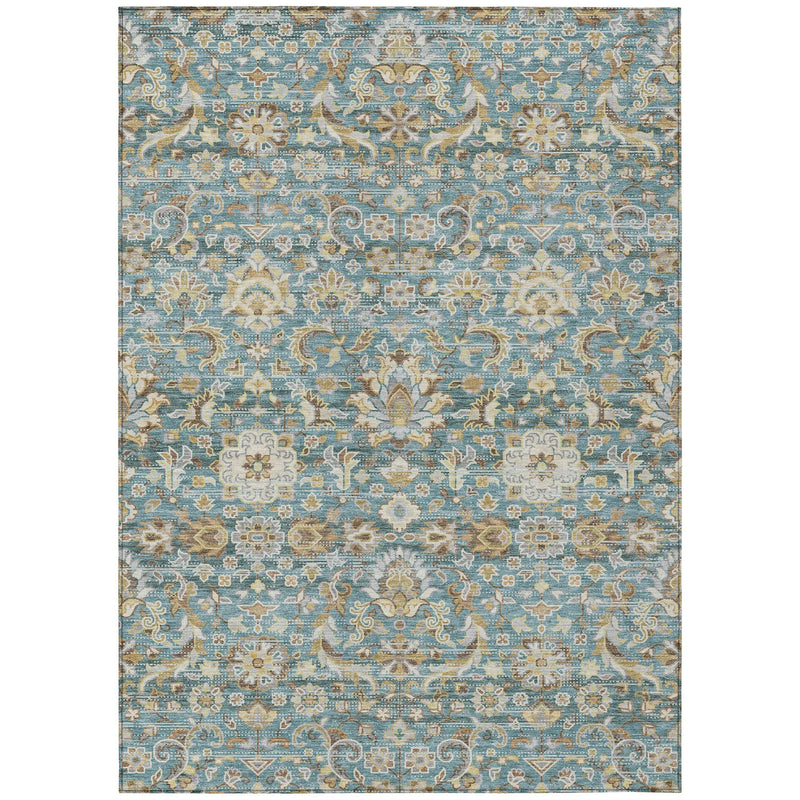 5' X 8' Teal Blue And Brown Floral Medallion Washable Indoor Outdoor Area Rug Homeroots Outdoor