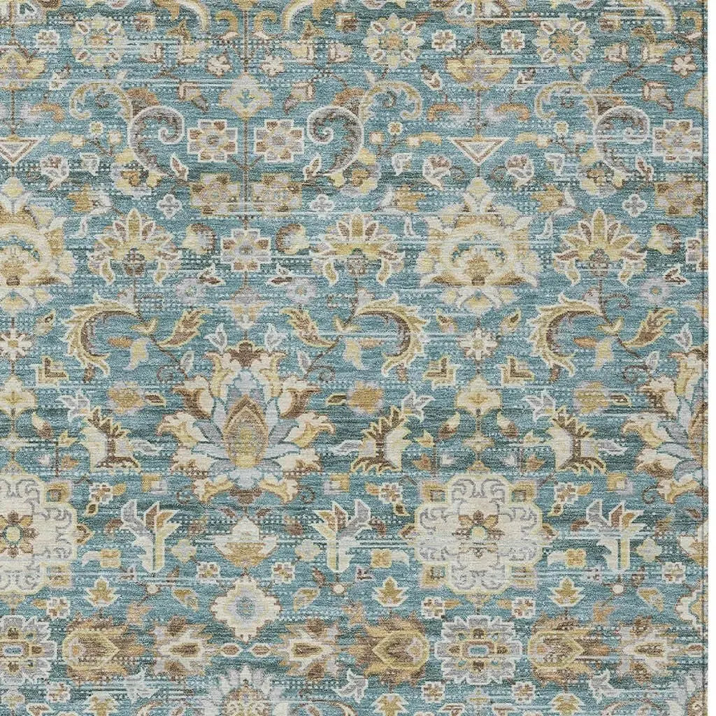 5' X 8' Teal Blue And Brown Floral Medallion Washable Indoor Outdoor Area Rug Homeroots Outdoor