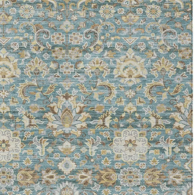 5' X 8' Teal Blue And Brown Floral Medallion Washable Indoor Outdoor Area Rug Homeroots Outdoor