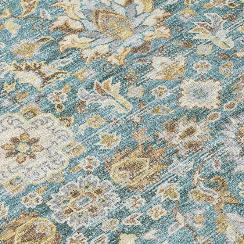 5' X 8' Teal Blue And Brown Floral Medallion Washable Indoor Outdoor Area Rug Homeroots Outdoor