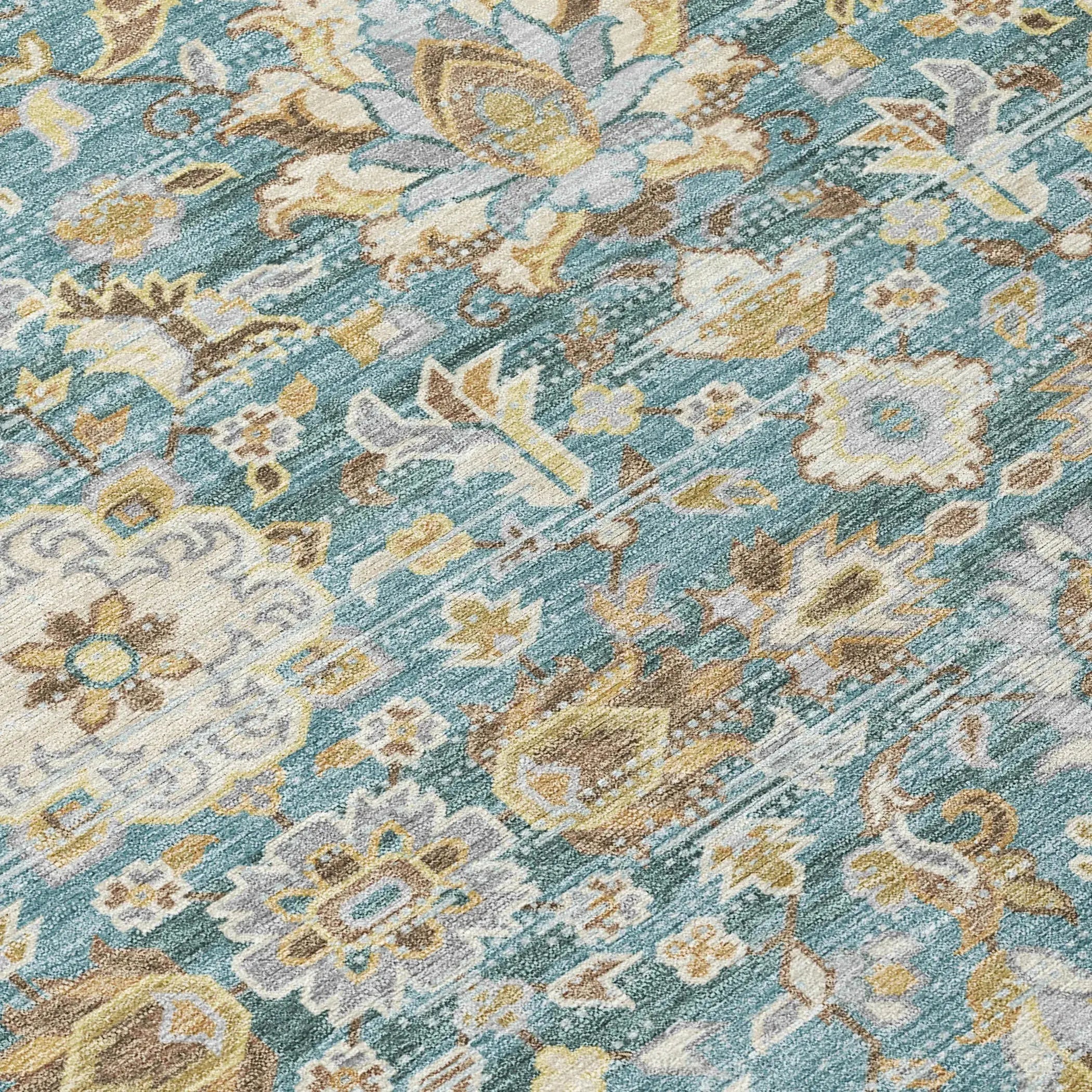 5' X 8' Teal Blue And Brown Floral Medallion Washable Indoor Outdoor Area Rug Homeroots Outdoor