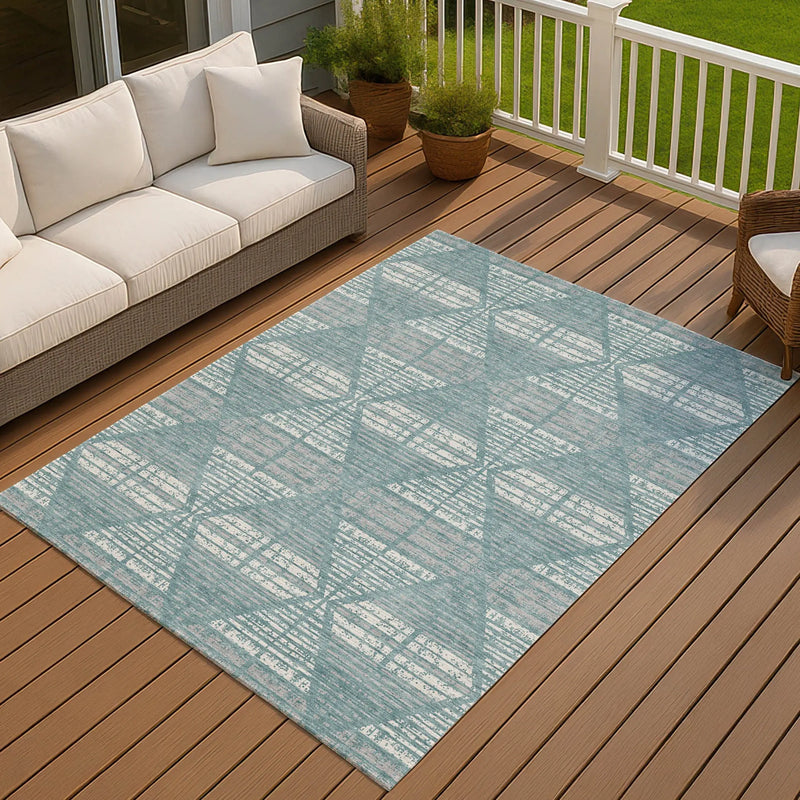 5' X 8' Teal Blue And Brown Geometric Washable Indoor Outdoor Area Rug Homeroots Outdoor