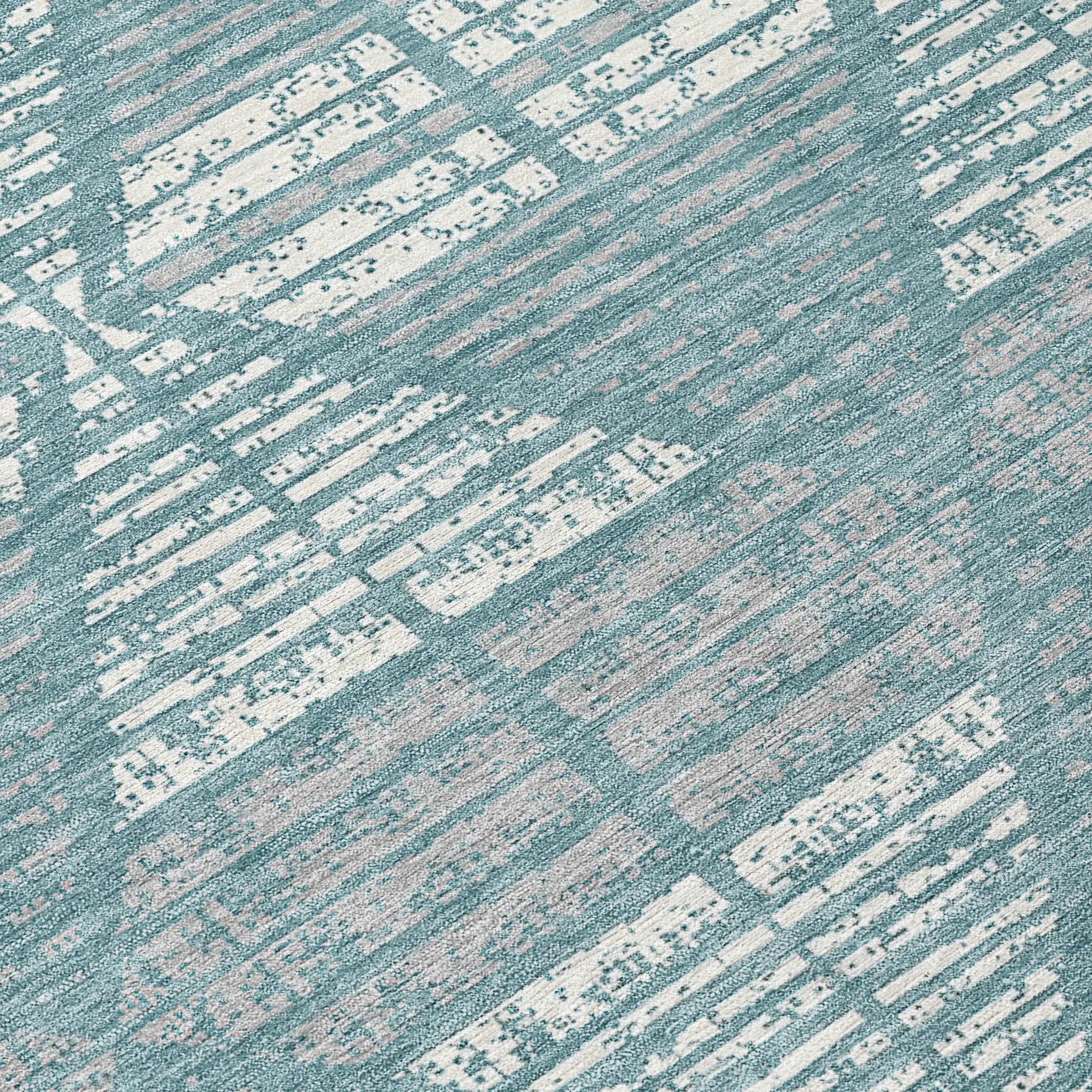 5' X 8' Teal Blue And Brown Geometric Washable Indoor Outdoor Area Rug Homeroots Outdoor