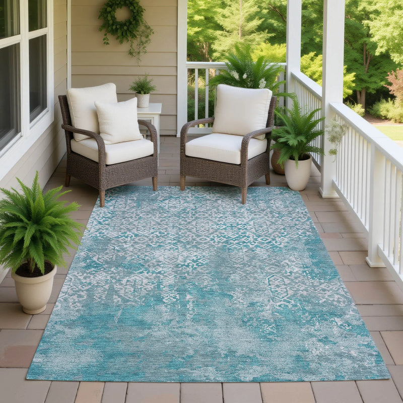 5' X 8' Teal Blue And Brown Oriental Washable Indoor Outdoor Area Rug Homeroots Outdoor