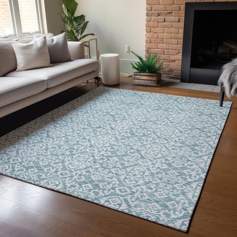 5' X 8' Teal Blue And Brown Oriental Washable Indoor Outdoor Area Rug Homeroots Outdoor