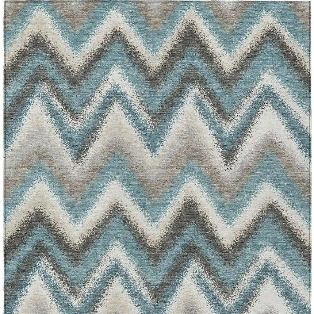5' X 8' Teal Blue And Charcoal Geometric Washable Indoor Outdoor Area Rug Homeroots Outdoor