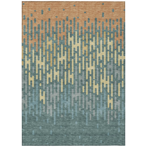 5' X 8' Teal Blue And Copper Abstract Washable Indoor Outdoor Area Rug Homeroots Outdoor