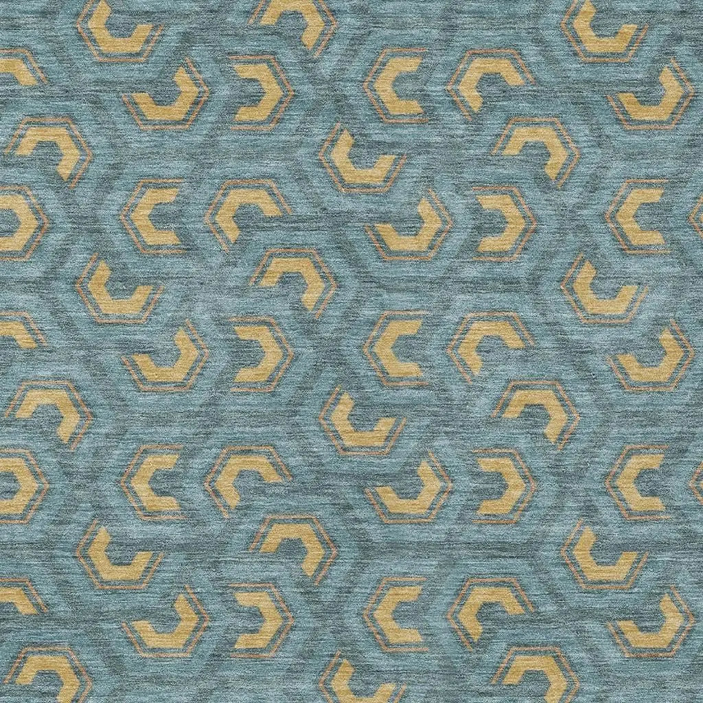 5' X 8' Teal Blue And Copper Geometric Washable Indoor Outdoor Area Rug Homeroots Outdoor