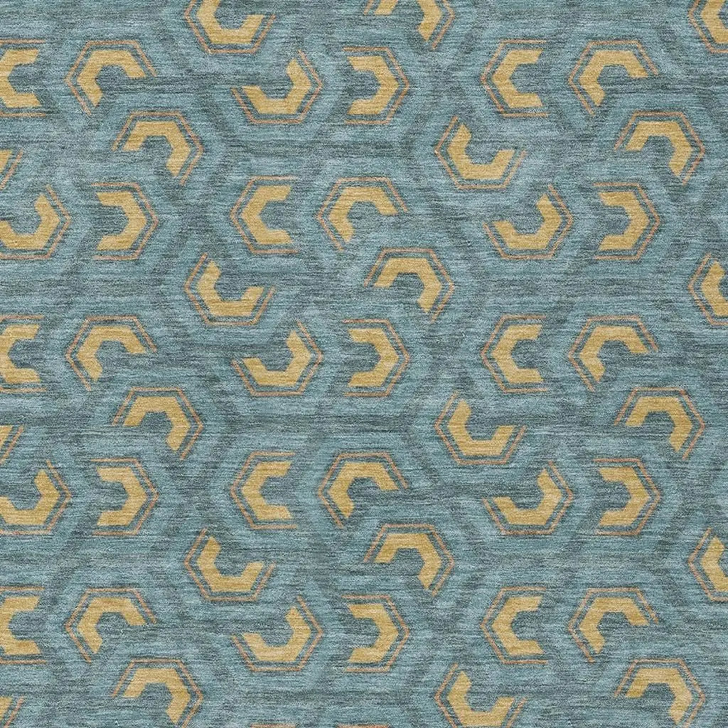 5' X 8' Teal Blue And Copper Geometric Washable Indoor Outdoor Area Rug Homeroots Outdoor