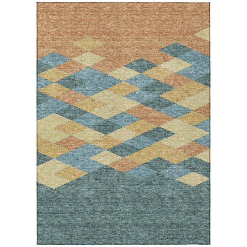 5' X 8' Teal Blue And Copper Geometric Washable Indoor Outdoor Area Rug Homeroots Outdoor