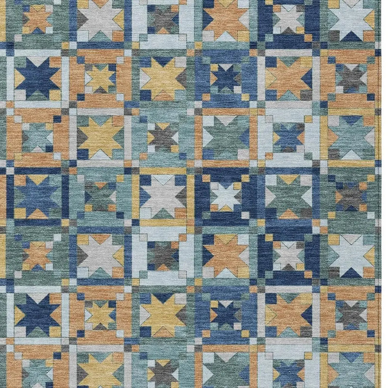 5' X 8' Teal Blue And Copper Patchwork Washable Indoor Outdoor Area Rug Homeroots Outdoor