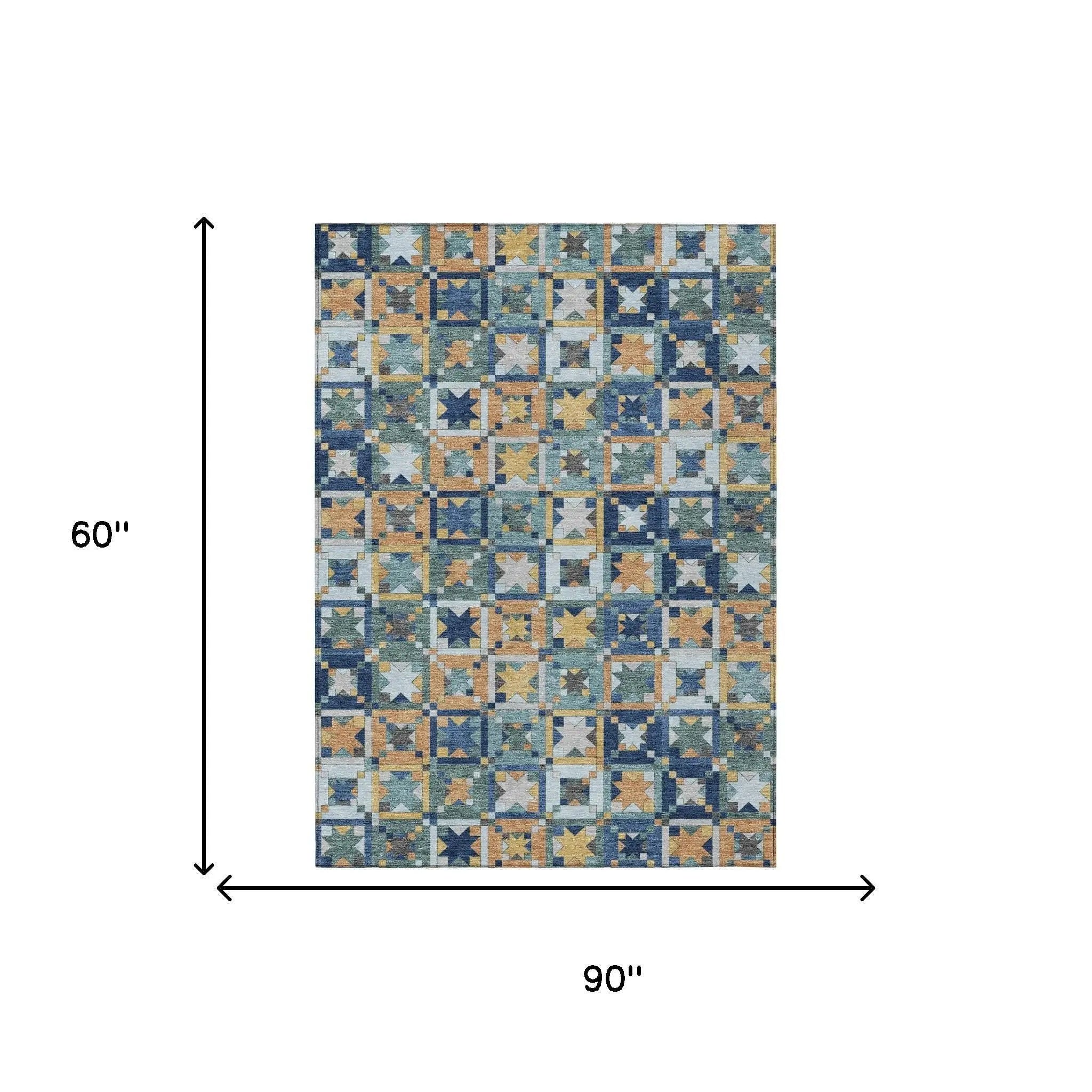 5' X 8' Teal Blue And Copper Patchwork Washable Indoor Outdoor Area Rug Homeroots Outdoor