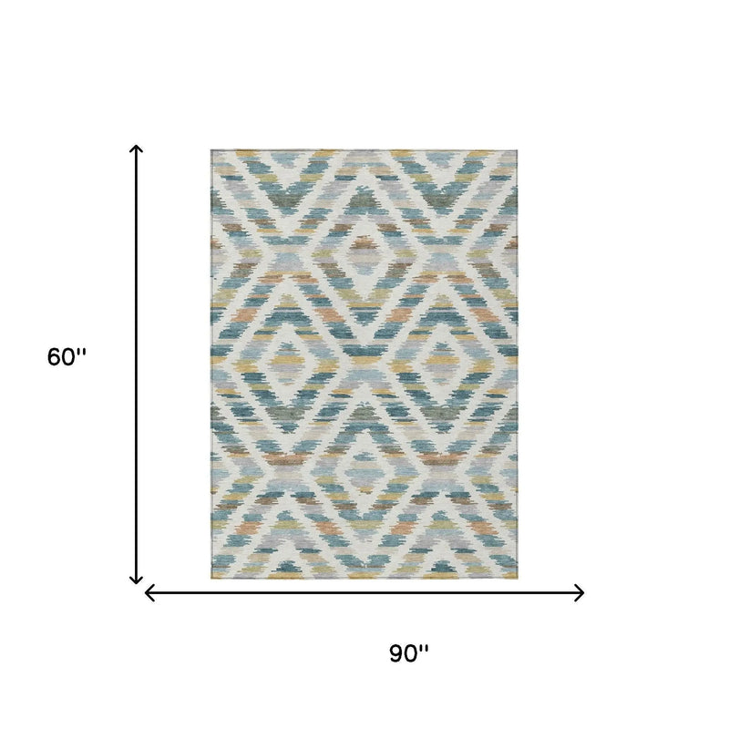 5' X 8' Teal Blue And Copper Tribal Washable Indoor Outdoor Area Rug Homeroots Outdoor