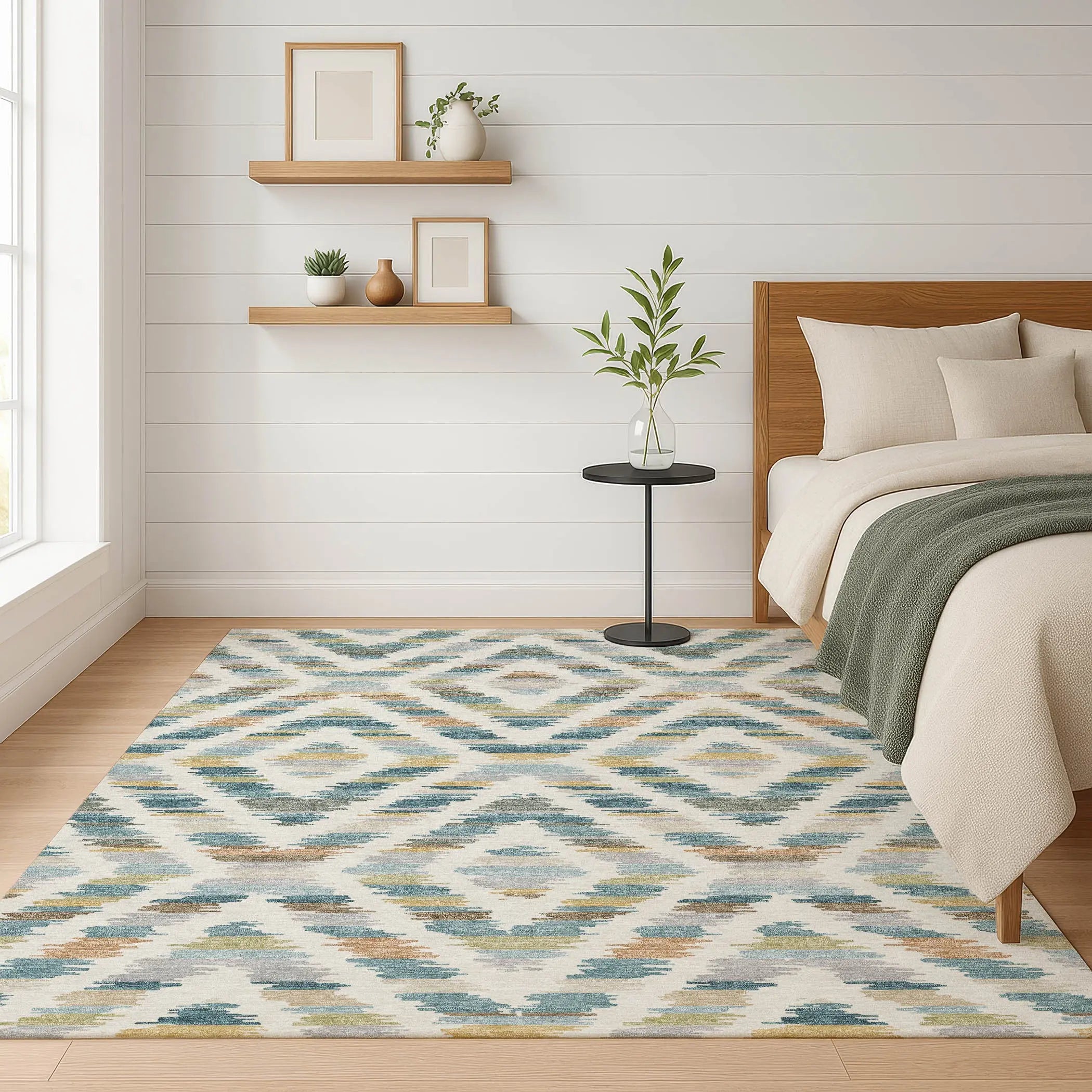 5' X 8' Teal Blue And Copper Tribal Washable Indoor Outdoor Area Rug Homeroots Outdoor