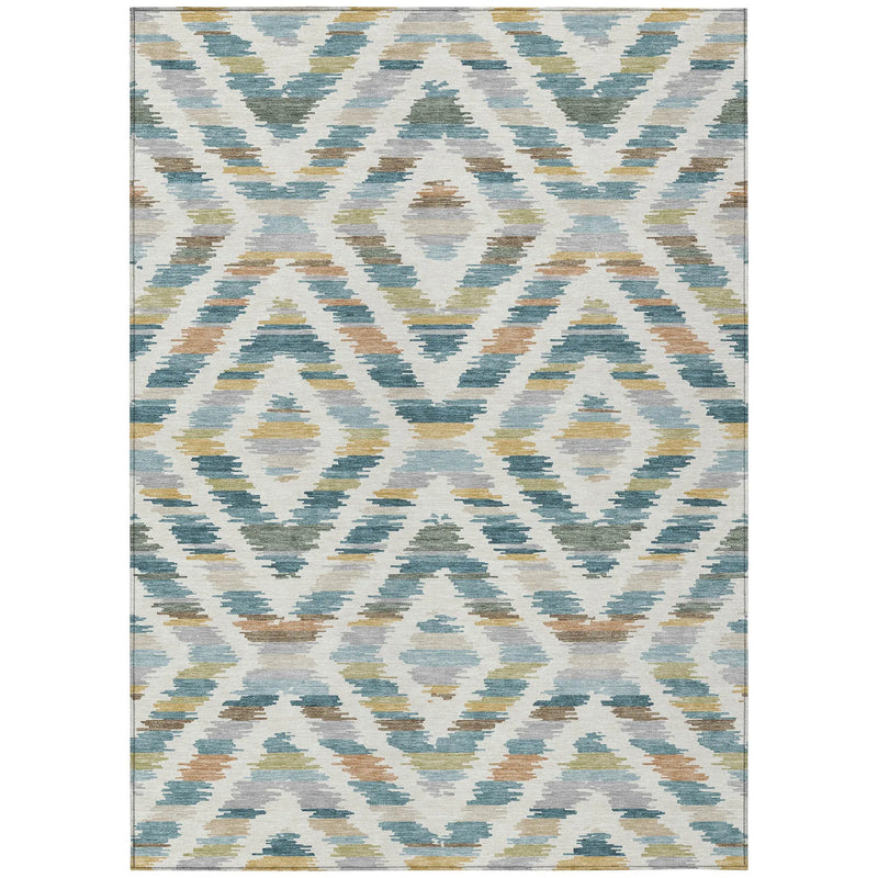 5' X 8' Teal Blue And Copper Tribal Washable Indoor Outdoor Area Rug Homeroots Outdoor