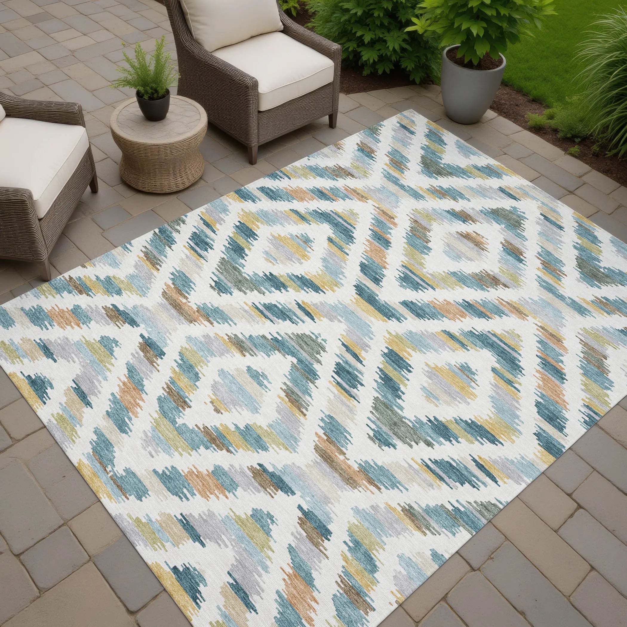 5' X 8' Teal Blue And Copper Tribal Washable Indoor Outdoor Area Rug Homeroots Outdoor