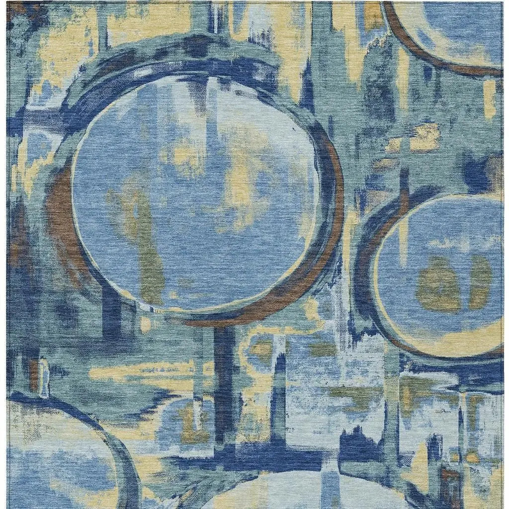5' X 8' Teal Blue And Denim Blue Abstract Washable Indoor Outdoor Area Rug Homeroots Outdoor