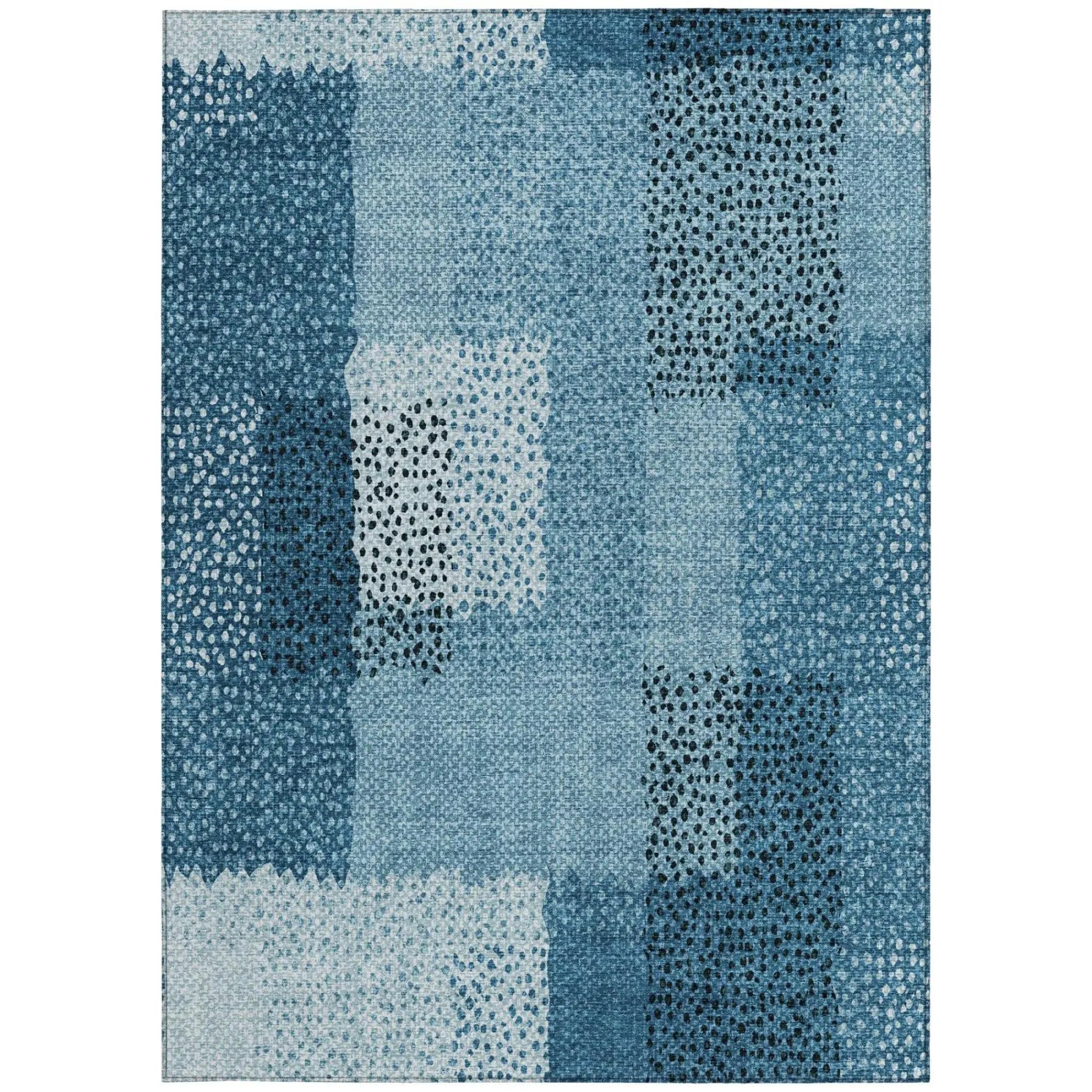 5' X 8' Teal Blue And Denim Blue Abstract Washable Indoor Outdoor Area Rug Homeroots Outdoor