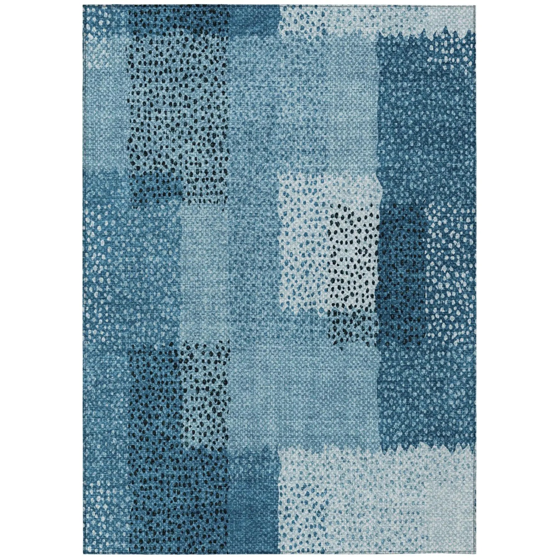 5' X 8' Teal Blue And Denim Blue Abstract Washable Indoor Outdoor Area Rug Homeroots Outdoor