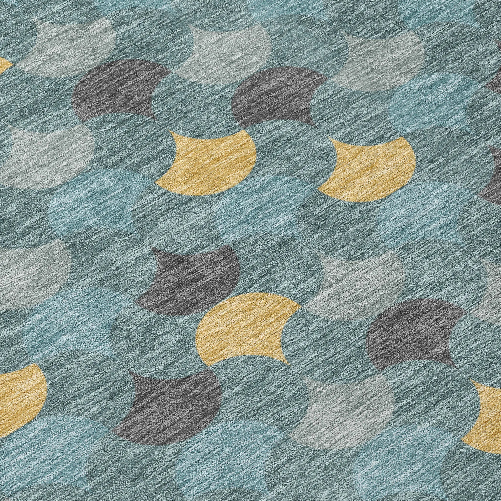 5' X 8' Teal Blue And Gold Geometric Washable Indoor Outdoor Area Rug Homeroots Outdoor