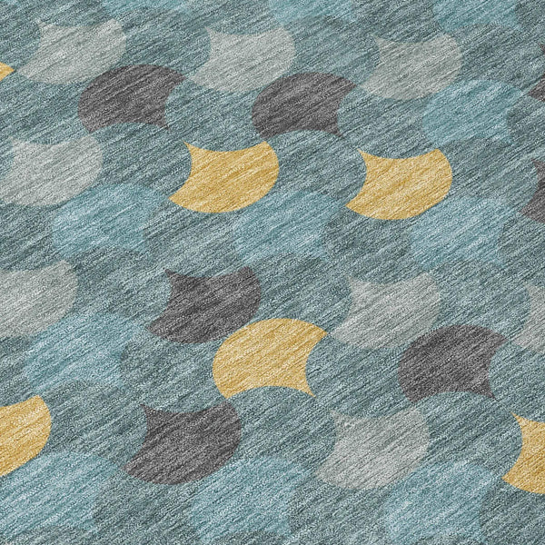 5' X 8' Teal Blue And Gold Geometric Washable Indoor Outdoor Area Rug Homeroots Outdoor