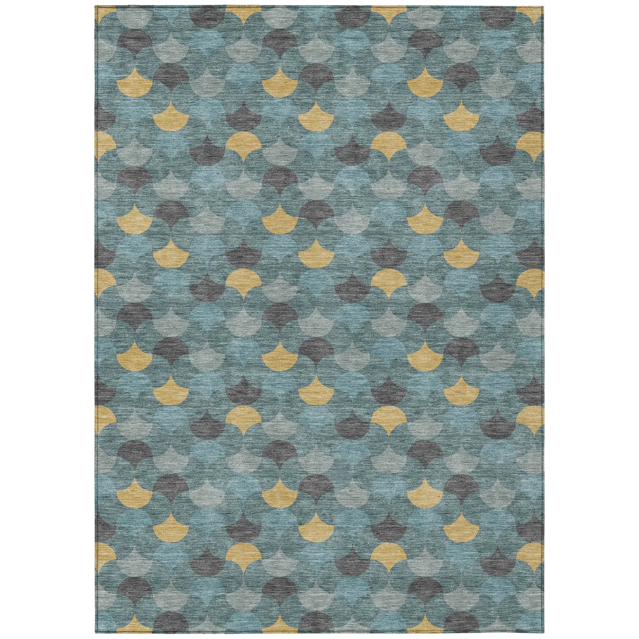 5' X 8' Teal Blue And Gold Geometric Washable Indoor Outdoor Area Rug Homeroots Outdoor