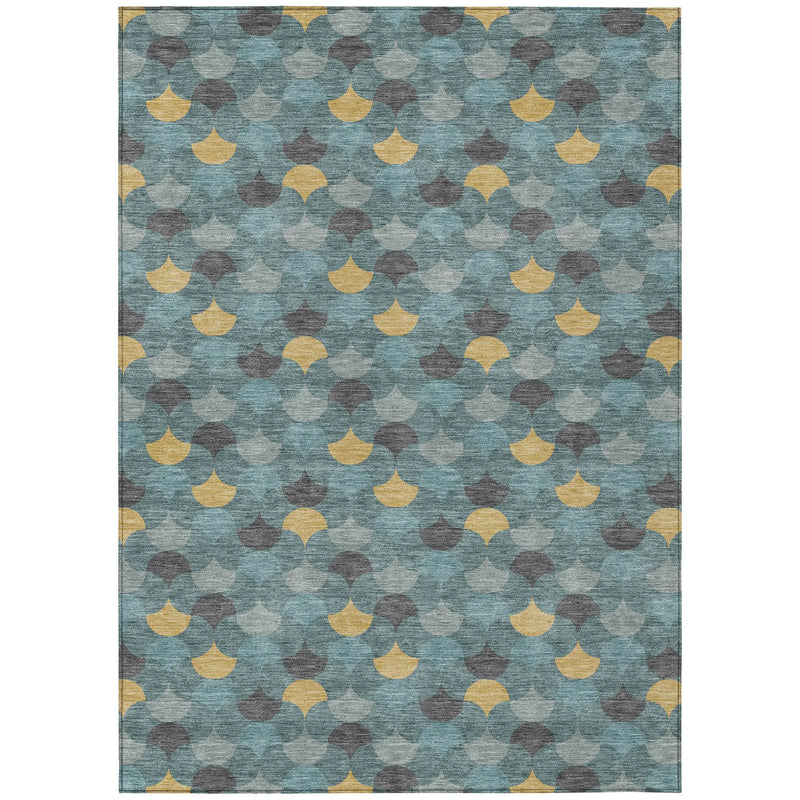 5' X 8' Teal Blue And Gold Geometric Washable Indoor Outdoor Area Rug Homeroots Outdoor