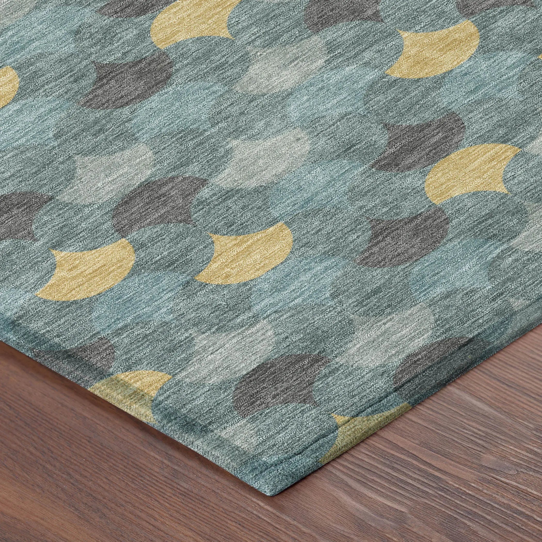 5' X 8' Teal Blue And Gold Geometric Washable Indoor Outdoor Area Rug Homeroots Outdoor