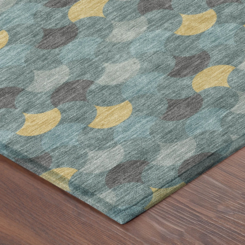 5' X 8' Teal Blue And Gold Geometric Washable Indoor Outdoor Area Rug Homeroots Outdoor