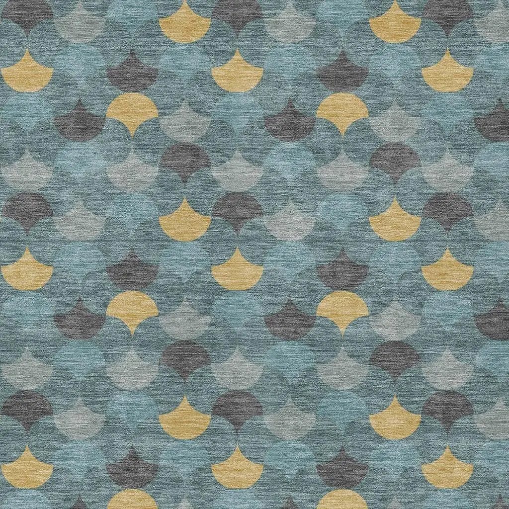 5' X 8' Teal Blue And Gold Geometric Washable Indoor Outdoor Area Rug Homeroots Outdoor
