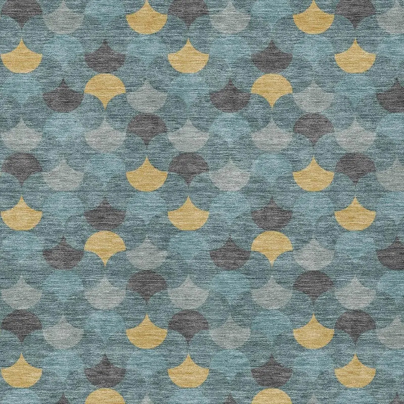 5' X 8' Teal Blue And Gold Geometric Washable Indoor Outdoor Area Rug Homeroots Outdoor