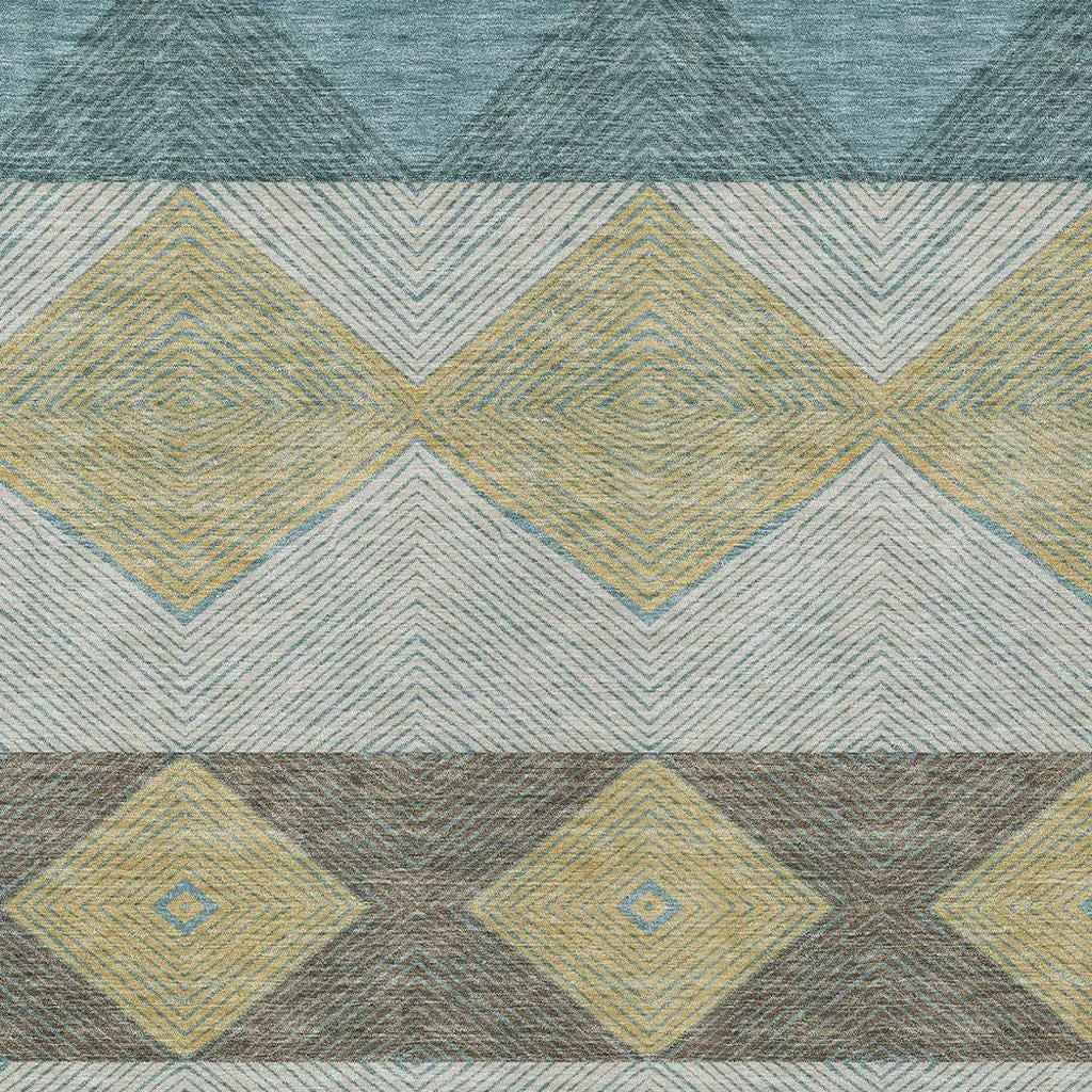 5' X 8' Teal Blue And Gold Geometric Washable Indoor Outdoor Area Rug Homeroots Outdoor