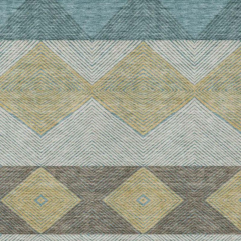 5' X 8' Teal Blue And Gold Geometric Washable Indoor Outdoor Area Rug Homeroots Outdoor