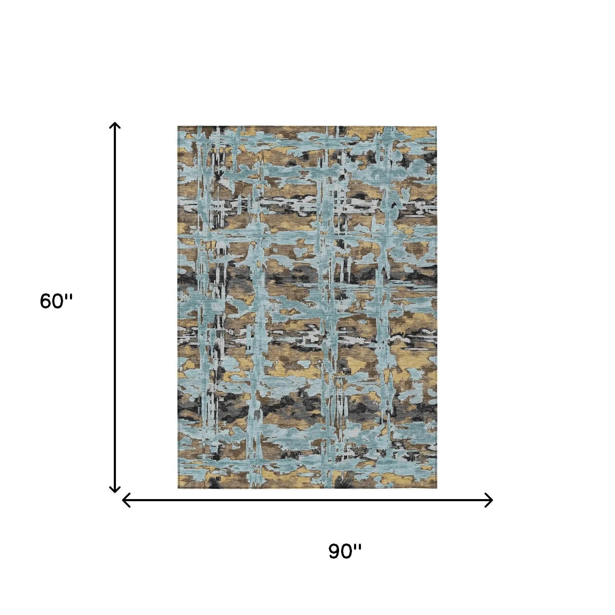 5' X 8' Teal Blue And Granite Gray Abstract Washable Indoor Outdoor Area Rug Homeroots Outdoor