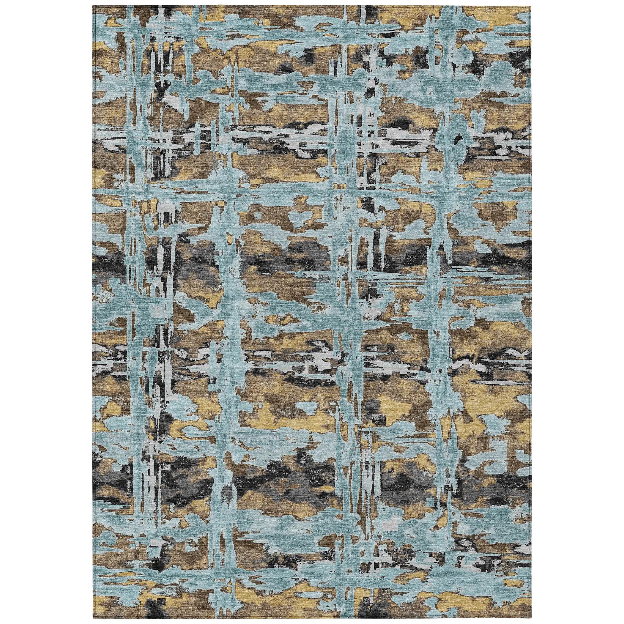 5' X 8' Teal Blue And Granite Gray Abstract Washable Indoor Outdoor Area Rug Homeroots Outdoor