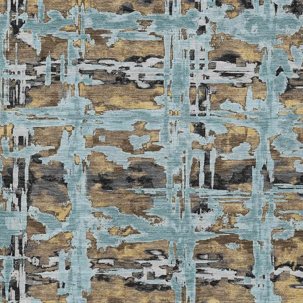 5' X 8' Teal Blue And Granite Gray Abstract Washable Indoor Outdoor Area Rug Homeroots Outdoor