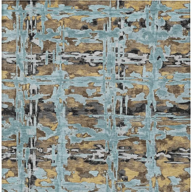 5' X 8' Teal Blue And Granite Gray Abstract Washable Indoor Outdoor Area Rug Homeroots Outdoor